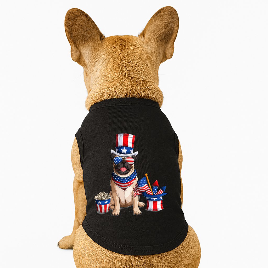 Pug 4th July American Flag Independence Day T Doggie Tank