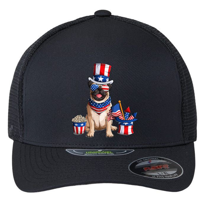 Pug 4th July American Flag Independence Day T Flexfit Unipanel Trucker Cap