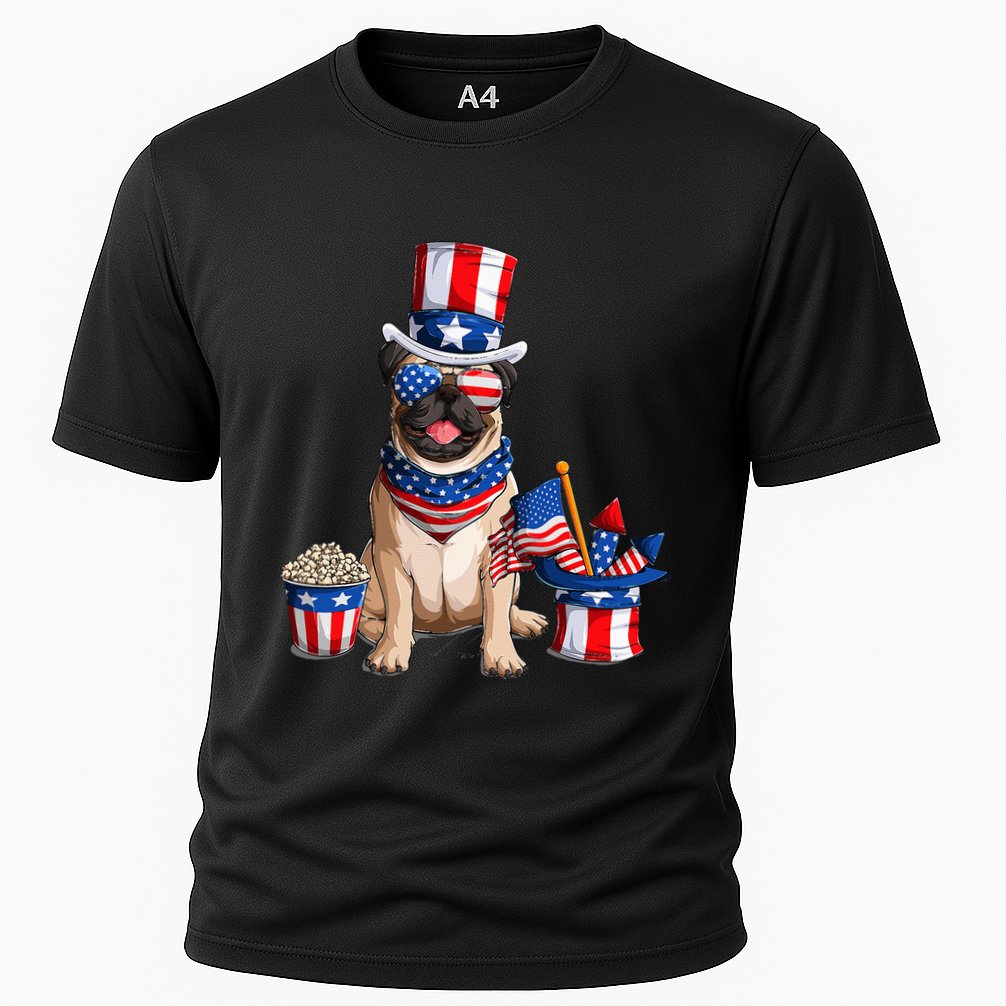 Pug 4th July American Flag Independence Day T Performance Shirt