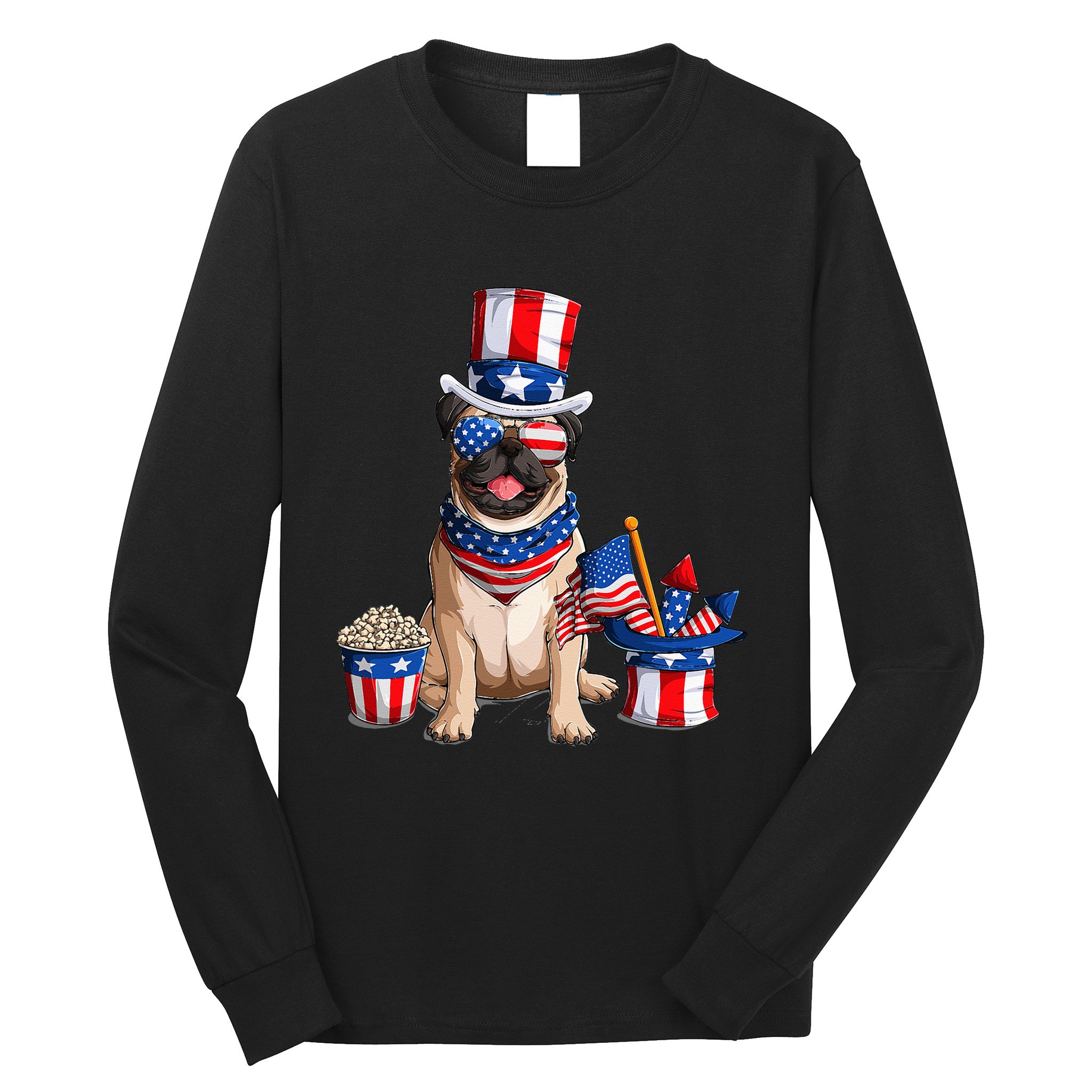 Pug 4th July American Flag Independence Day T Long Sleeve Shirt