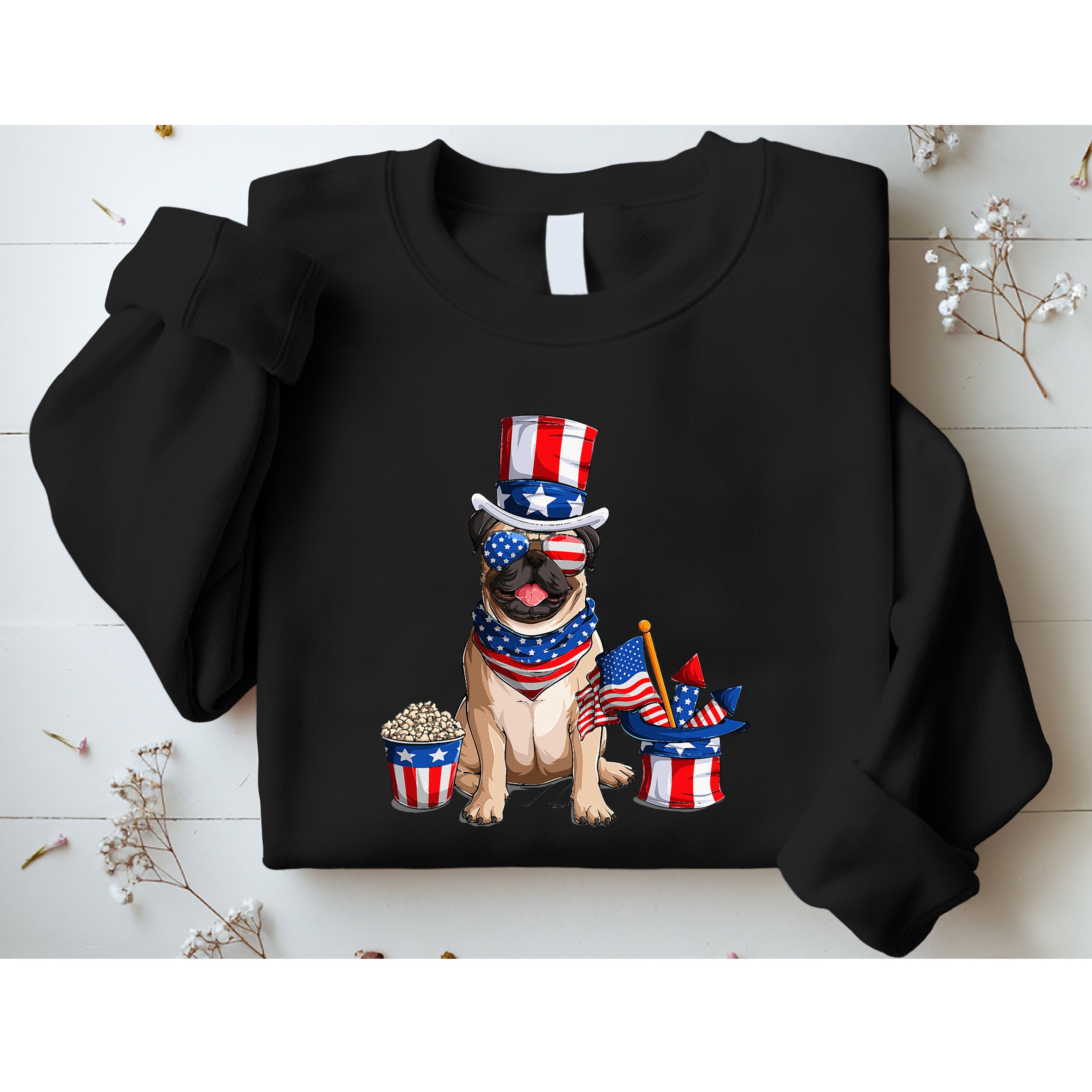 Pug 4th July American Flag Independence Day T Sweatshirt