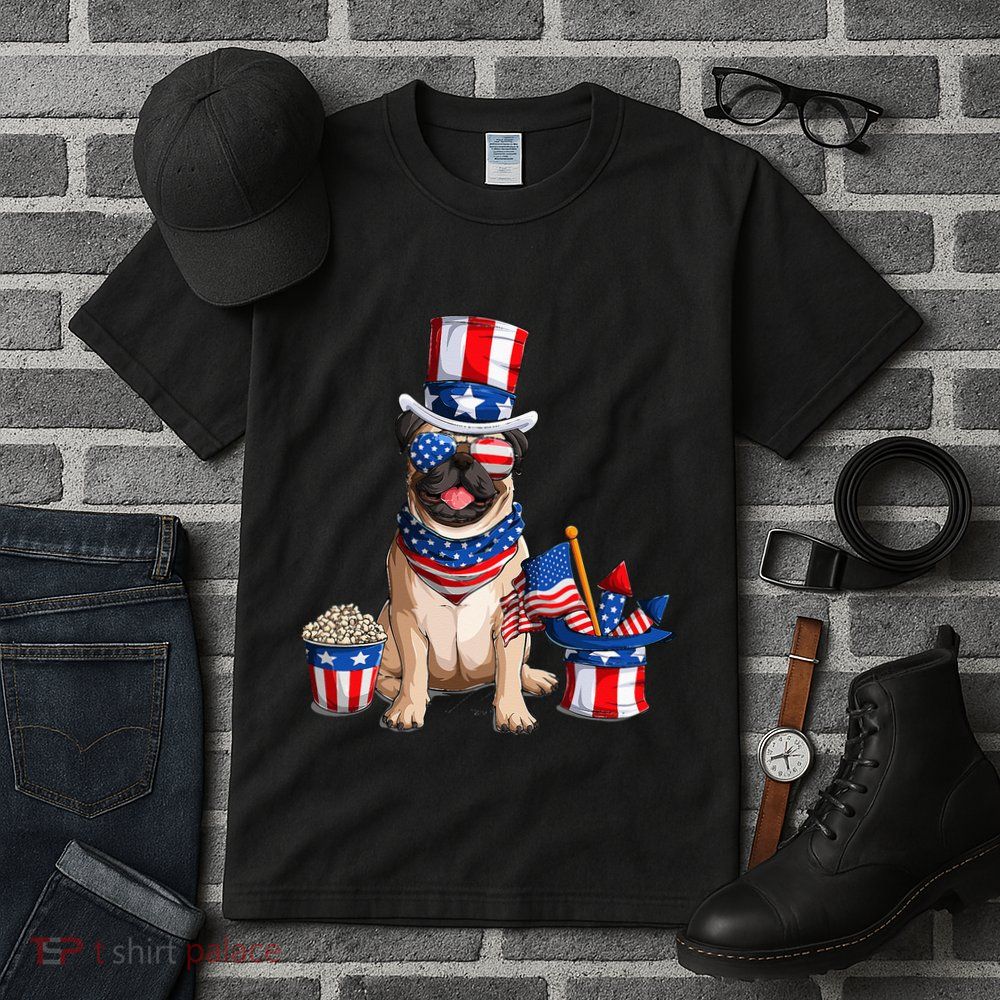 Pug 4th July American Flag Independence Day T Tall T-Shirt