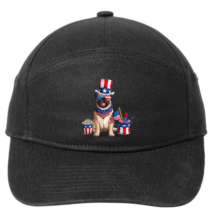 Pug 4th July American Flag Independence Day T 7-Panel Snapback Hat