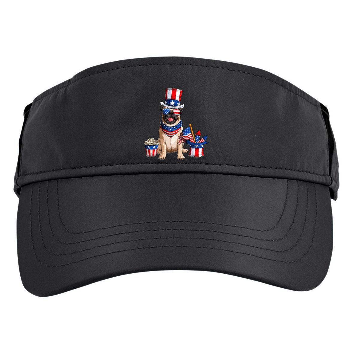 Pug 4th July American Flag Independence Day T Adult Drive Performance Visor
