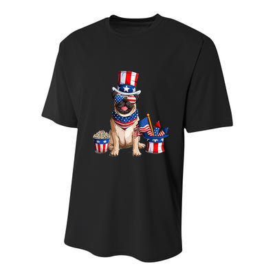 Pug 4th July American Flag Independence Day T Youth Performance Sprint T-Shirt