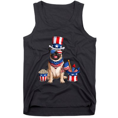 Pug 4th July American Flag Independence Day T Tank Top