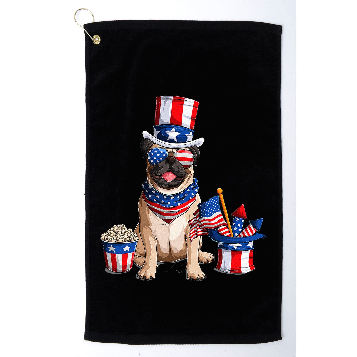 Pug 4th July American Flag Independence Day T Golf Towel