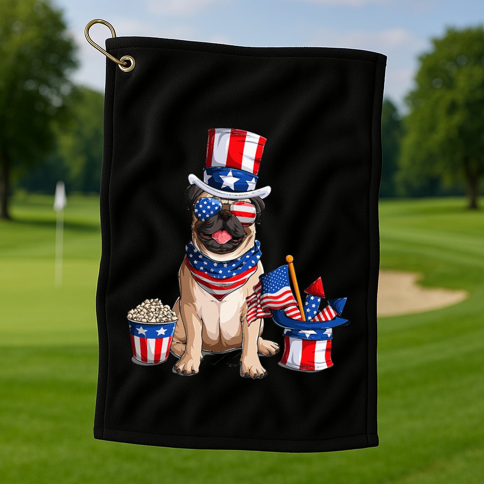 Pug 4th July American Flag Independence Day T Golf Towel