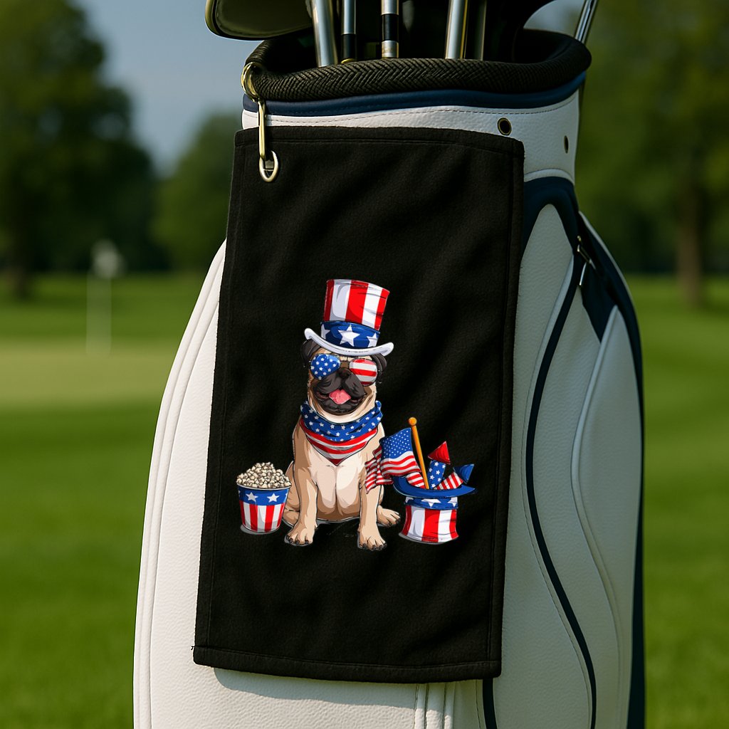 Pug 4th July American Flag Independence Day T Golf Towel