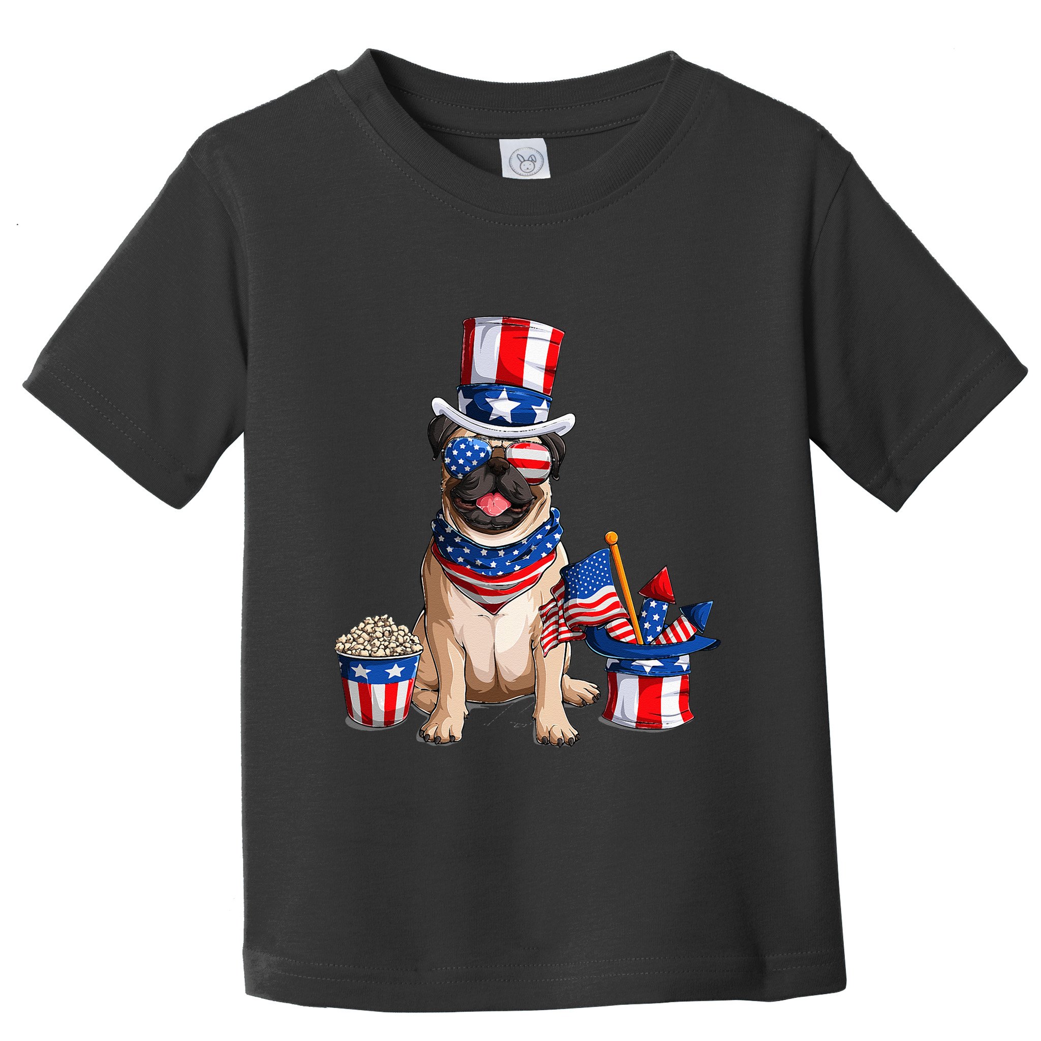 Pug 4th July American Flag Independence Day T Toddler T-Shirt