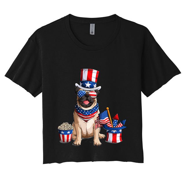 Pug 4th July American Flag Independence Day T Crop Top