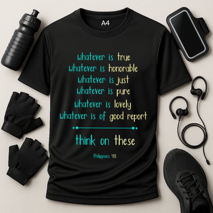 Philippians 4:8 Meditate On These Christian Christianity Gift Cooling Performance Crew T-Shirt