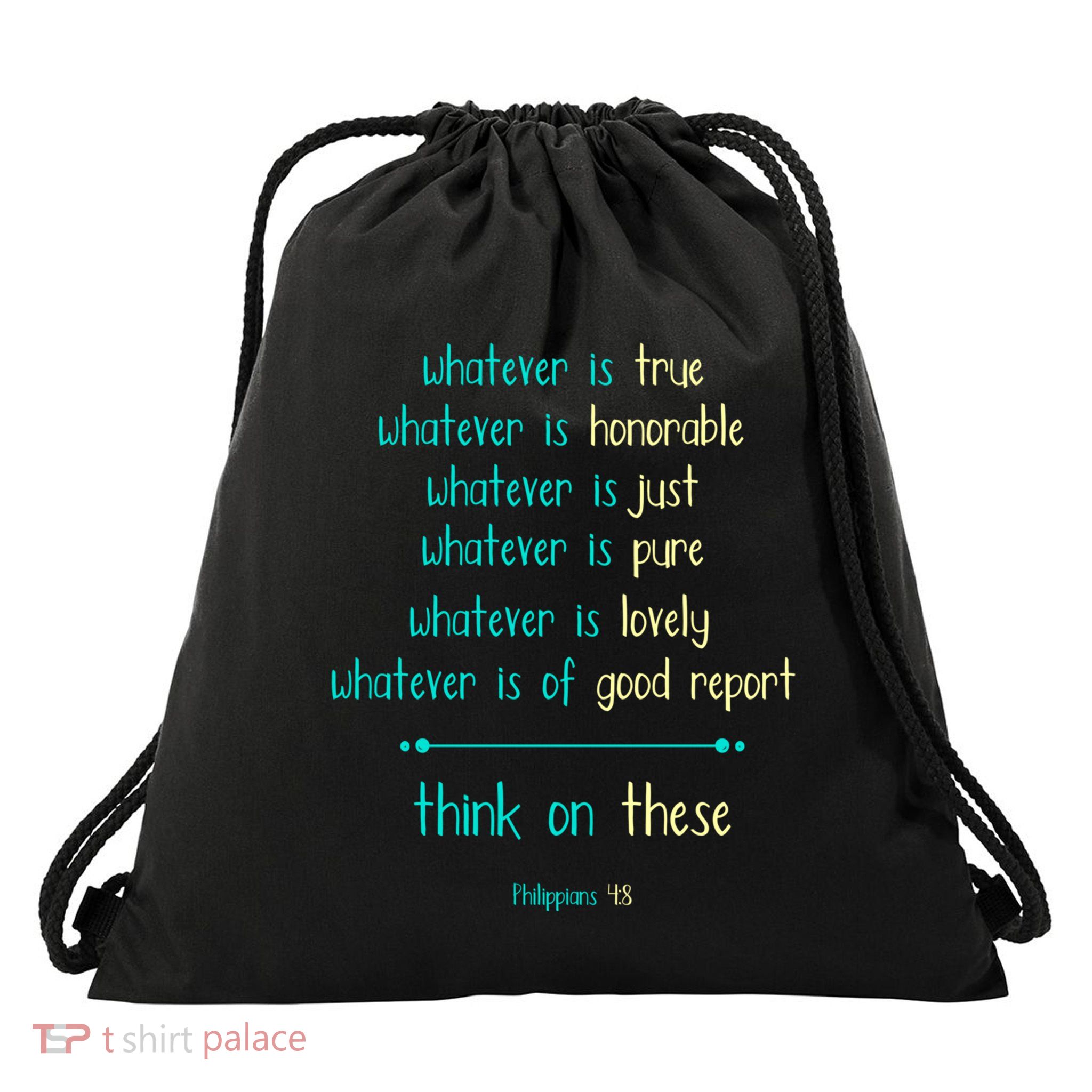 Philippians 4:8 Meditate On These Christian Christianity Gift Drawstring Bag