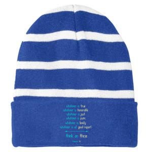 Philippians 4:8 Meditate On These Christian Christianity Gift Striped Beanie with Solid Band