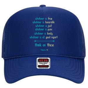 Philippians 4:8 Meditate On These Christian Christianity Gift High Crown Mesh Back Trucker Hat