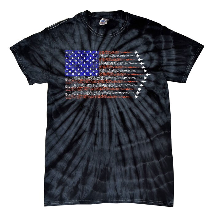 Patriotic 4th Of July USA American Flag Fighter Jets Tie-Dye T-Shirt