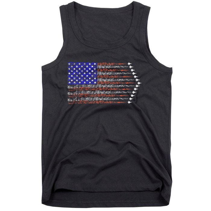 Patriotic 4th Of July USA American Flag Fighter Jets Tank Top