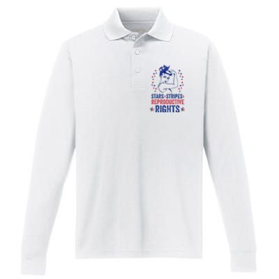 Patriotic 4th Of July Stars Stripes Reproductive Right Performance Long Sleeve Polo