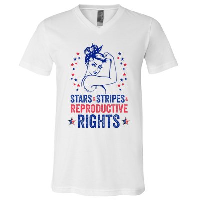 Patriotic 4th Of July Stars Stripes Reproductive Right V-Neck T-Shirt