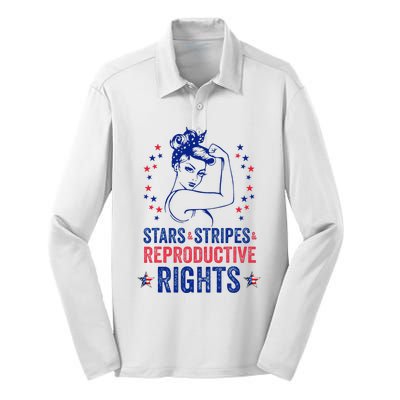 Patriotic 4th Of July Stars Stripes Reproductive Right Silk Touch Performance Long Sleeve Polo