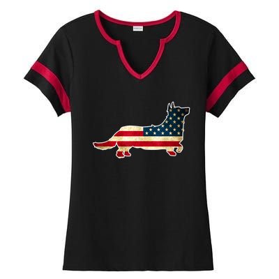 Patriotic 4th Of July Corgi Dog American Flag Ladies Halftime Notch Neck Tee