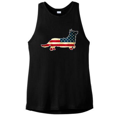 Patriotic 4th Of July Corgi Dog American Flag Ladies PosiCharge Tri-Blend Wicking Tank