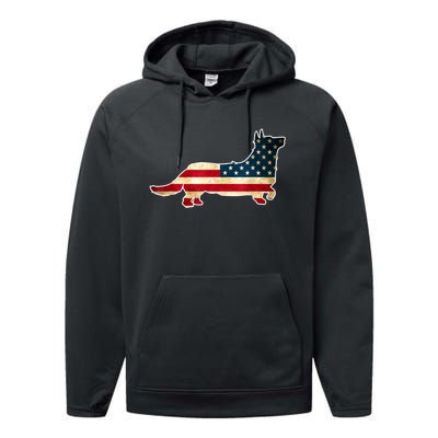 Patriotic 4th Of July Corgi Dog American Flag Performance Fleece Hoodie