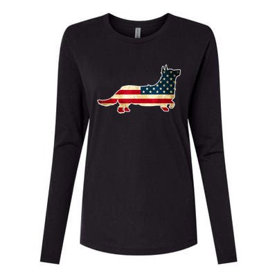 Patriotic 4th Of July Corgi Dog American Flag Womens Cotton Relaxed Long Sleeve T-Shirt