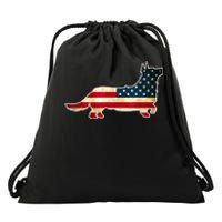 Patriotic 4th Of July Corgi Dog American Flag Drawstring Bag