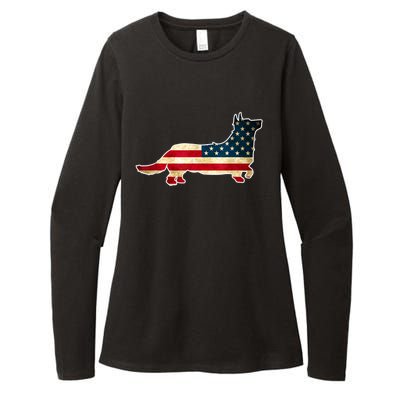 Patriotic 4th Of July Corgi Dog American Flag Womens CVC Long Sleeve Shirt