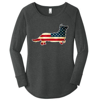 Patriotic 4th Of July Corgi Dog American Flag Women's Perfect Tri Tunic Long Sleeve Shirt