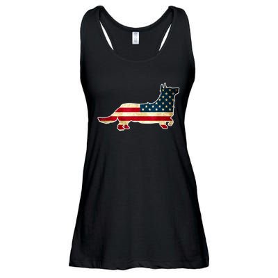 Patriotic 4th Of July Corgi Dog American Flag Ladies Essential Flowy Tank