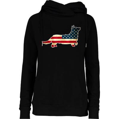 Patriotic 4th Of July Corgi Dog American Flag Womens Funnel Neck Pullover Hood