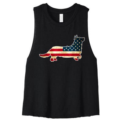 Patriotic 4th Of July Corgi Dog American Flag Women's Racerback Cropped Tank