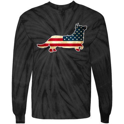 Patriotic 4th Of July Corgi Dog American Flag Tie-Dye Long Sleeve Shirt