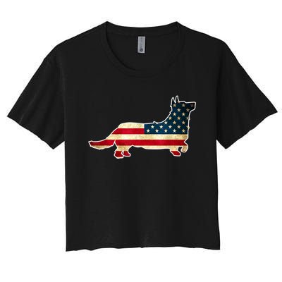 Patriotic 4th Of July Corgi Dog American Flag Women's Crop Top Tee