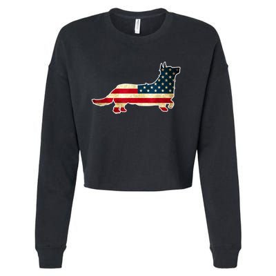 Patriotic 4th Of July Corgi Dog American Flag Cropped Pullover Crew