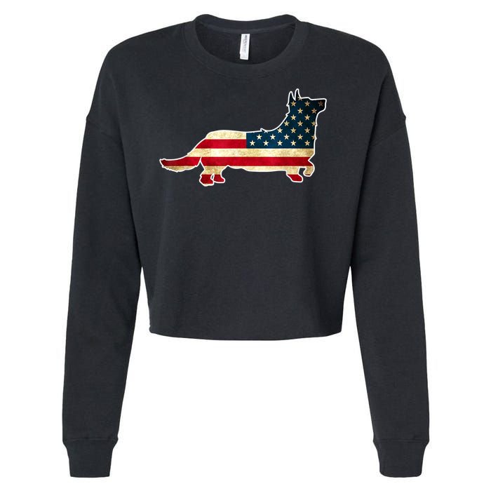 Patriotic 4th Of July Corgi Dog American Flag Cropped Pullover Crew