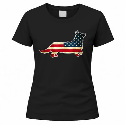 Patriotic 4th Of July Corgi Dog American Flag Women's T-Shirt