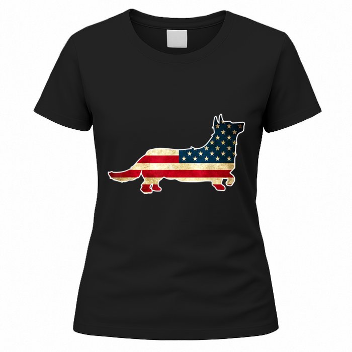 Patriotic 4th Of July Corgi Dog American Flag Women's T-Shirt