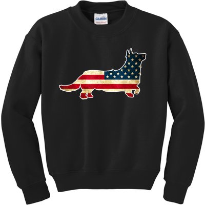 Patriotic 4th Of July Corgi Dog American Flag Kids Sweatshirt