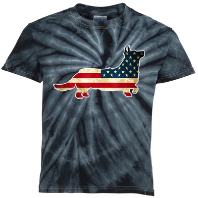 Patriotic 4th Of July Corgi Dog American Flag Kids Tie-Dye T-Shirt