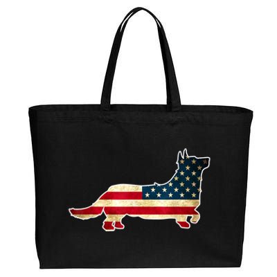 Patriotic 4th Of July Corgi Dog American Flag Cotton Canvas Jumbo Tote