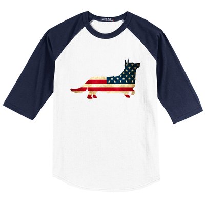 Patriotic 4th Of July Corgi Dog American Flag Baseball Sleeve Shirt