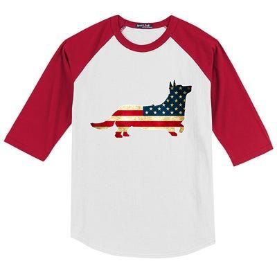 Patriotic 4th Of July Corgi Dog American Flag Kids Colorblock Raglan Jersey