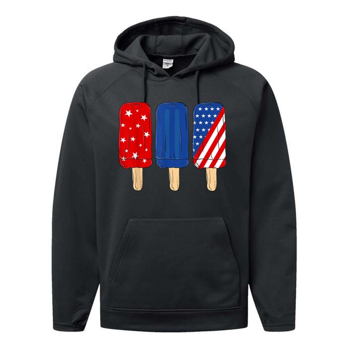 Patriotic 4th Of July Popsicles USA America Flag Summer Performance Fleece Hoodie