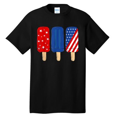 Patriotic 4th Of July Popsicles USA America Flag Summer Tall T-Shirt