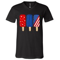 Patriotic 4th Of July Popsicles USA America Flag Summer V-Neck T-Shirt