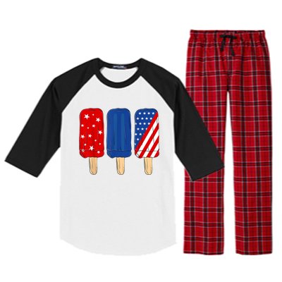 Patriotic 4th Of July Popsicles USA America Flag Summer Raglan Sleeve Pajama Set