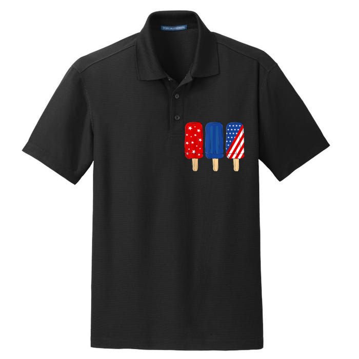 Patriotic 4th Of July Popsicles USA America Flag Summer Dry Zone Grid Polo